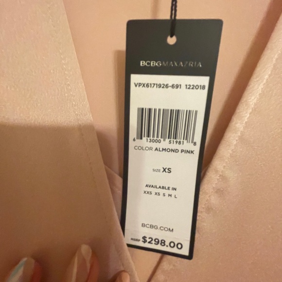 BCBG Max Azria Almond Pink Blush Wrap Satin Gown NWT Size XS - Picture 8 of 9